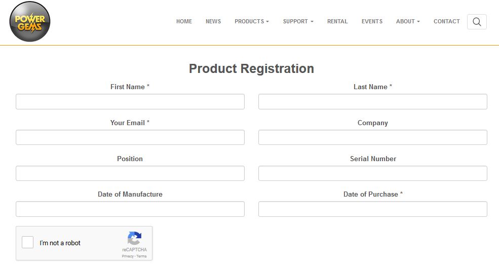 Product registration screen result from scanning Power Gems QR code
