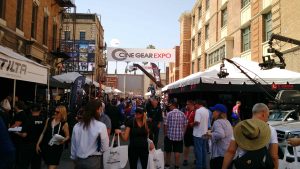 Cine Gear banner and view down New York Street at Cine Gear 2017