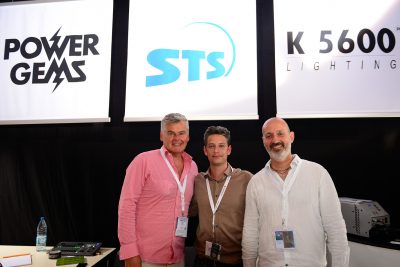 Patrick McGuane of Power Gems, Julien Bernard of K5600 Lighting, Stefan Schmidt of STS Lighting at Stage Set Scenery in Berlin 2017