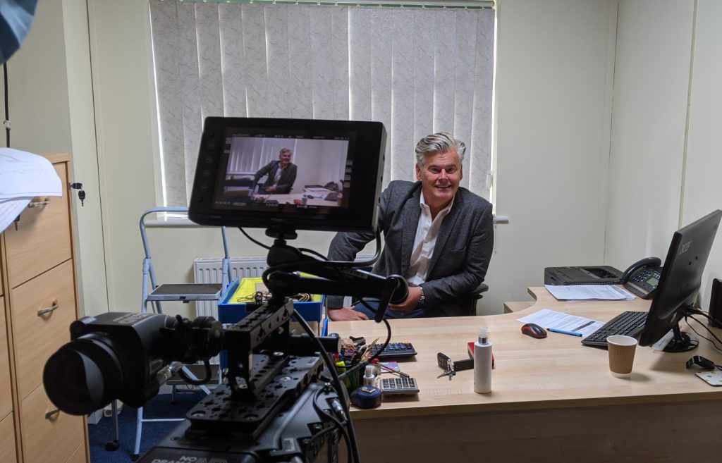 Camera for LED product testing in front of Patrick McGuane at Power Gems in Manchester
