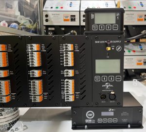 Three products in the Power Gems LED family stacked. The GEM6 on top, then PWM40 and, at the bottom, the GEMtile